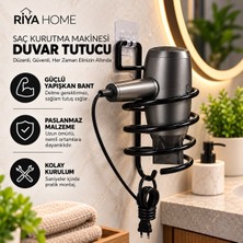 Riya Home Ev & Dekorasyon Güçlü Yapışkanlı Siyah Fön Makinesi Askısı Saç Kurutma Makinesi Tutacağı Yapışkanlı