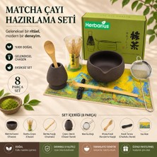 Herbarius 8 Parça Dokulu Mat Siyah Renk Matcha Çayı Hazırlama Seti - Geleneksel Japon Matcha Seti