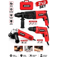 Dragro Çelik Şanzıman Elektrikli 3'lü Set Matkap, Taşlama, Kırıcı/delici Hilti