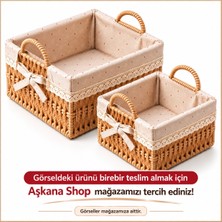 Aşkana 2’li Büyük Boy Bambu Sepet Seti – Kulplu Dantel Kumaşlı Dekoratif Organizer,ekmeklik, Çok Amaçlı Düzenleyici Sepet