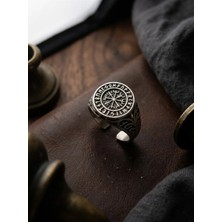 Velcari Asgard Koleksiyonu Vegvisir Sembollü Antik Gümüş Renk Şövalye Yüzüğü