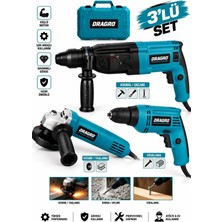 Dragro Çelik Şanzıman Elektrikli 3'lü Set Matkap, Taşlama, Kırıcı/delici Hilti