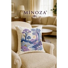 Minoza Digital Baskılı Punch Nakış Desenli Dekoratif Kırlent Kılıfı Doğa Manzaralı