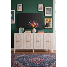 Yumedi Design KA1545BT - Buchet Konsol, Tv Sehpası, Çok Amaçlı Dolap ve Kahve Köşesi 150CM Beyaz-Traverten