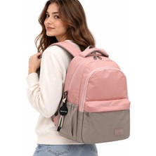 Bevitton Su Geçirmez Kumaş Okul Çantası Unisex Okul Sırt Çantası 2200 Pudra-Vizon