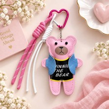 Kumru Studio Pembe Deri Ayıcık Figürlü Çanta Charmı ve Anahtarlık