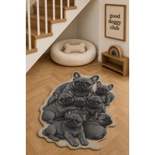 Zng Design Home Fransız Bulldog Mavi-Gri Köpek Figürlü Mama Halısı ve Paspası, Kaymaz Yıkanabilir, Farklı Ölçü