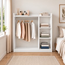 Parvi Liva Açık Gardırop Raflı ve Askılı Kıyafet Dolabı Beyaz