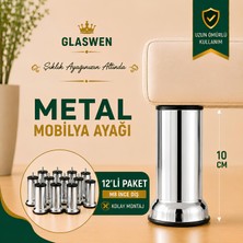 12 Adet Metal Destek Ayağı 10 cm Krom Mobilya Kanepe Baza Koltuk Ünite Ayakları Metrik 8 Civatalı Ince Diş
