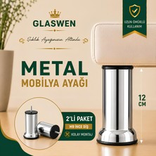 Glaswen 2 Adet Metal Destek Ayağı 12 cm Krom Mobilya Kanepe Baza Koltuk Ünite Ayakları Metrik 8 Civatalı Ince Diş