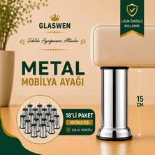 Glaswen 18 Adet Metal Destek Ayağı 15 cm Krom Mobilya Kanepe Baza Koltuk Ünite Ayakları Metrik 8 Civatalı Ince Diş
