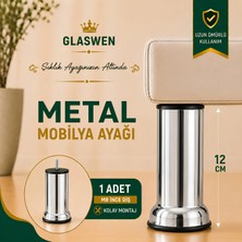 Glaswen Metal Destek Ayağı 12 cm Krom Mobilya Kanepe Baza Koltuk Ünite Ayakları Metrik 8 Civatalı Ince Diş