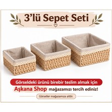 Aşkana 3’lü Dikdörtgen Hasır Sepet Seti Kumaşlı Dantelli Dekoratif Organizer Çok Amaçlı Banyo Mutfak Düzenleyici