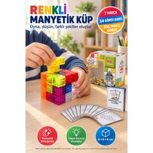 Toyfest Manyetik Küp Blok 7 Parça Şeffaf Renkli Zeka ve Stem Yapı Oyuncağı 54 Kartlı 6 x 6 x 6 cm