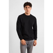 Süvari Siyah Regular Düz Baskısız 2 Iplik Bisiklet Yaka Cepsiz Ribanalı Sweatshirt