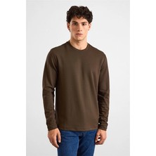 Süvari Koyu Kahve Regular Düz Baskısız Interlok Bisiklet Yaka Cepsiz Düz Sweatshirt