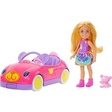Uravas Store Barbie Chelsea Araç Barbie Chelsea Araç Seti, Sarışın Küçük Bebek, Oyuncak Araba ve Ayıcık Aksesuarı HXN05