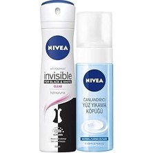 Uravas Store Kadın Sprey Deodorant Black &amp; White Invisible Clear, Ter ve Ter Kokusuna Karşı 48 Saat Anti-Perspirant Koruma 150ML ve Yüz Yıkama Köpüğü Canlandırıcı, Normal Ciltler 150ML