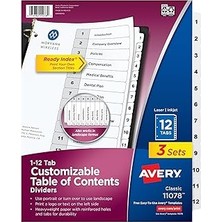 Uravas Store Avery 3 Halkalı Bağlayıcılar Için 12 Sekme Bölücü, Özelleştirilebilir Içindekiler Tablosu, Klasik Beyaz Sekmeler, 3 Set (11078)