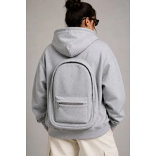 Trend Metkar 3 Iplik Şardonlu Tam Fermuarlı Kapüşonlu Arka Çanta Detaylı Sweatshirt - Gri