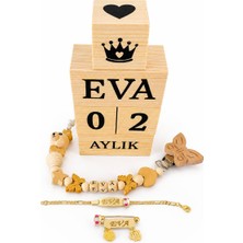 Shopfocus Kişiye Özel Isimli-Emzik Askısı Zincir Ahşap-Bebek Anı Küpü Ful Ahşap Pürüsüz-Bebek Künyesi Bileklik Zirkonyum-Bebek Yaka Iğnesi Zirkonyum-Hediyelik-Anne Bebek