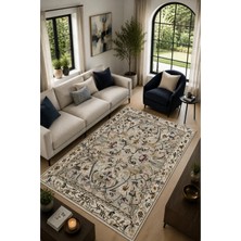 Home Royal Magnolia Krem Çiçek Desenli Modern Kaymaz Dijital Baskı Halı Yıkanabilir