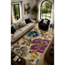 Rustic Flora Bohem Çiçek Desenli Modern Kaymaz Dijital Baskı Halı Yıkanabilir
