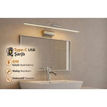 Mobzar 35 cm / USB Şarjlı / Gold Kasa / Resim / Tablo / Ayna Üstü / Banyo / Ledli Aplik Flüt 3000K Günışığı