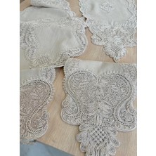 Ceki Home Salon Takımı Çeyizlik Gold Runner Set 5 Parça Keten Ranır Masa Konsol Sehpa Örtüsü Gerdan