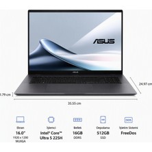 Shopwave Asus 16'', Ultra 5 225H, Ddr5 16GB, 512GB Ssd, Freedos