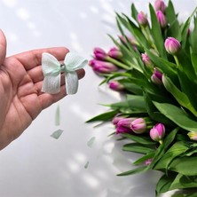 Light of Love Taş Detaylı Açık Mint Yeşili Hazır Fiyonk - Keten Kurdele - 25 Adet