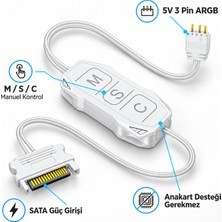 Exem Shop 5V 3 Pin Argb Rgb Kontrolcü Sata Bağlantılı LED Denetleyici Beyaz Renk