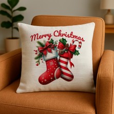 Minoza Dijital Baskılı Christmas Çorap Desenli Kırlent Kılıfı 43X43 cm Christmas Sock Cushion 1 Adet
