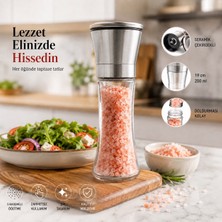 BURADABULDUN Seramik Öğütücülü 5 Kademe Ayarlı Tuz ve Karabiber El Değirmeni - 200 ml Şeffaf Cam Hazne 18 cm