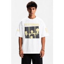 Fuddy Moda Unisex The Beatles Yesterday Kol Baskılı Tişört, Oversize Rock Band Temalı Tshirt