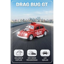 Farbu Oyuncak Volkswagen Beetle Drag Bug Gt 12 cm Araba - LED Işıklı Kapıları Açılan Alev Desenli Araba
