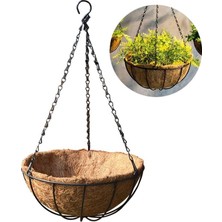 Uravas Store 25 cm Hindistan Cevizi Asılı Metal Askılı Hasır Coco Asma Çiçek Sepeti Saksı Ev Balkon Dekorasyon