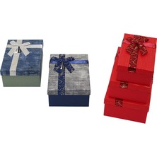 Renas Store 3pcs D.dörtgen Çizgili Mix Renkli Karton Hediye Kutusu Kurdelalı 22.5X15.5-20.5X13.5-18.5X11.5CM (5528)