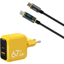 Aohi Magcube 67W 2 Portlu Şarj Adaptörü, 140W LED Ekranlı Naylon Örgülü Süper Hızlı Şarj/data Kablosu Seti