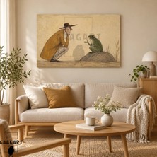 Gaagart Tekli Yatay Kanvas Tablo Dijital Baskı Kurbağayla Sohbet Eden Adam Eğlenceli Sanatsal Tablo