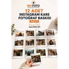 Bm Foto 12 Adet Instagram Kare Fotoğraf Baskısı 8x8 cm | Kişiye Özel Kullanıcı Adı | Parlak Fotoğraf Baskısı