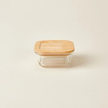 Matmel Kitchen Bambu Kapaklı Kare Saklama Kabı - Şeffaf / Açık Kahverengi - 320 ml
