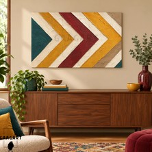 Gaagart Tekli Yatay Kanvas Tablo Dijital Baskı Hardal Bordo Yeşil Geometrik Şeritler Retro Tablo