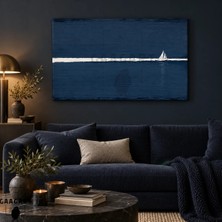 Gaagart Tekli Yatay Kanvas Tablo Dijital Baskı Lacivert Denizde Beyaz Yelkenli Minimal Tablo
