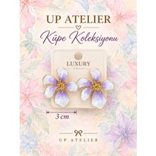 Up Atelier Mor Beyaz Çiçek Küpe 3cm