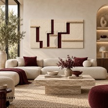 Gaagart Tekli Yatay Kanvas Tablo Dijital Baskı Krem Bordo Geometrik Rölyef Görünümlü Modern Soyut Dekoratif Tablo