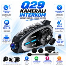 Abbruch Q29 Kameralı Motosiklet Interkom 1080P Full Hd Kamera Bluetooth 5.3 Ipx6 Su Geçirmez 32GB Hafıza Kartlı