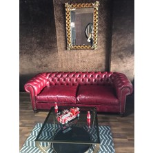 3A Mobilya Premium Burgundy Hakiki Deri Chesterfield