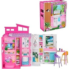 Renas Store Barbie'nin Yeni Portatif Evi 2024 Barbie'nin Yeni Portatif Evi 2024, 4 Oyun Alanı ve 11 Dekorasyon Aksesuarı Bulunan Bebek Evi Oyun Seti HRJ76