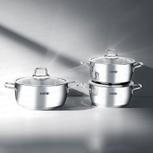 Nehir Silver Klasik 6 Parça Çelik Derin Tencere Seti